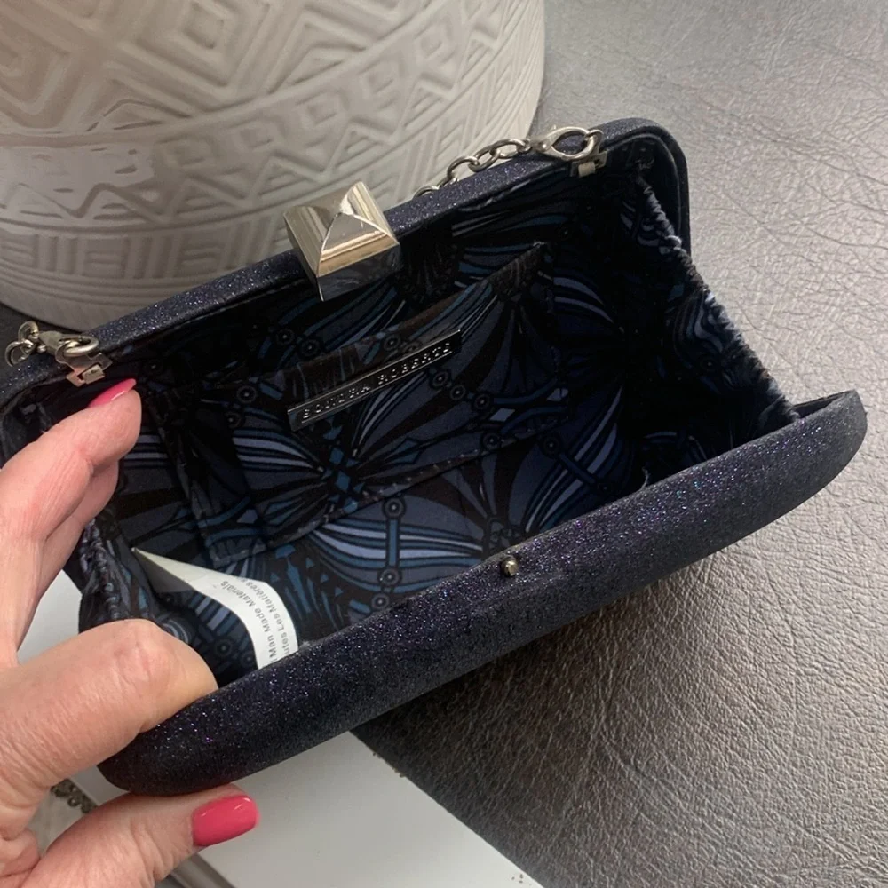 Sondra Roberts Navy Purple Glitter Box Clutch